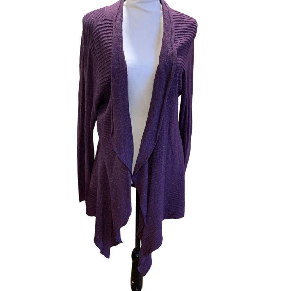 Eileen Fisher Waterfall Cardigan Ribbed Hi-Lo Hem Purple Women Medium‎